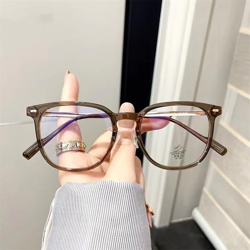 Olive green cold brown glasses myopic women can be equipped with astigmatism degree ultra-light plain large frame anti-blue light eye frame