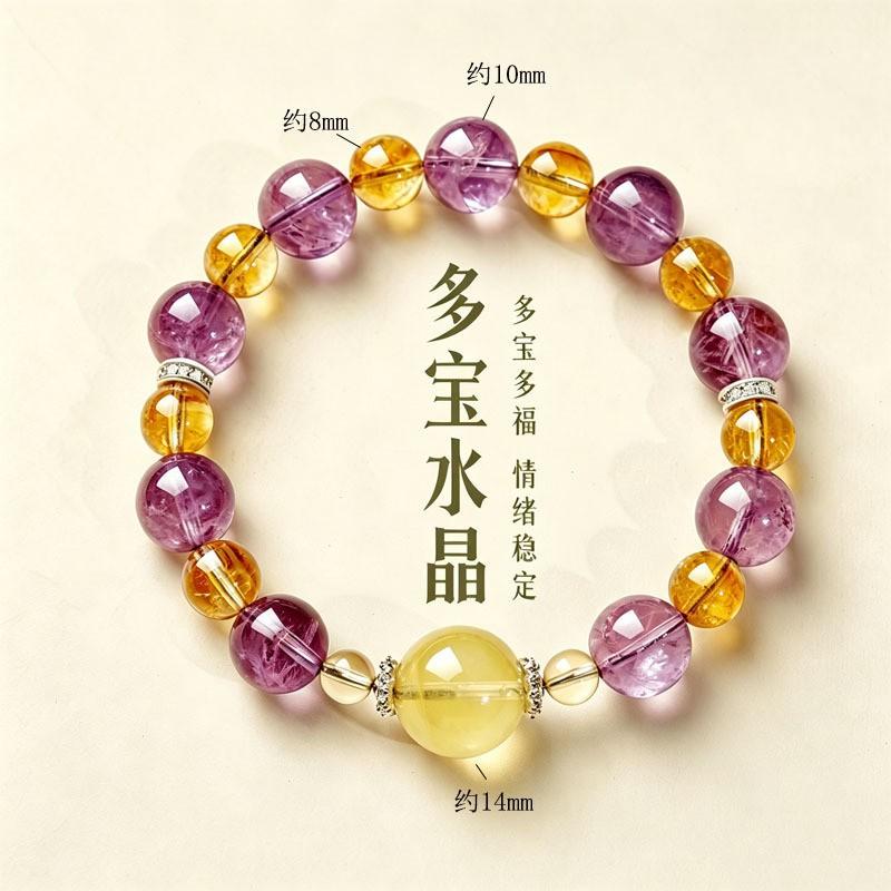 Natural Multigem Crystal Bracelet With Amethyst Citrine Lemon Quartz Handmade Beaded Jewelry Women Gift