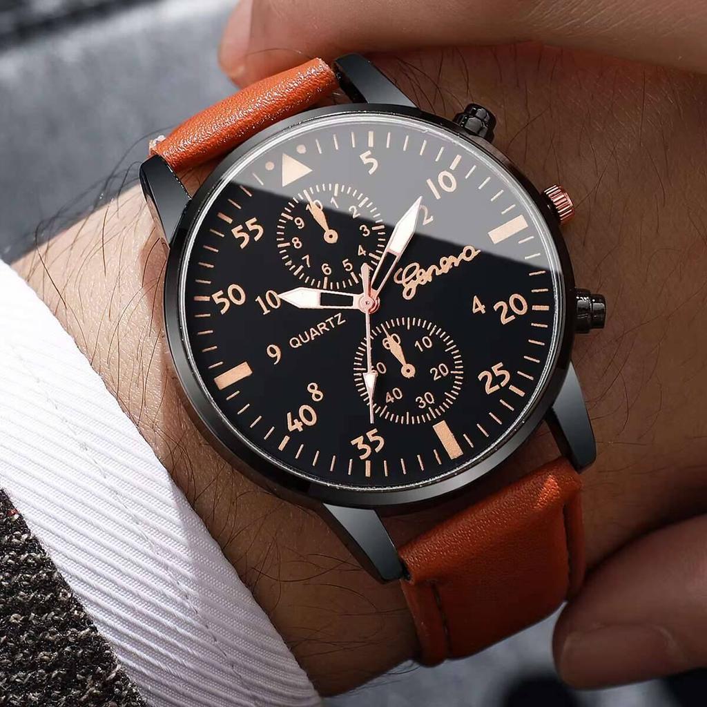2 Stück Modisches Business-Uhren-Set Lässige Lederarmband-Quarzuhren für Herren Uhr Geschenk Reloj Hombre