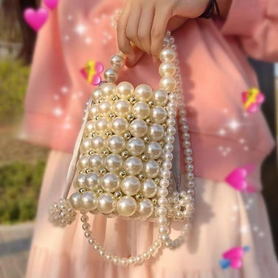 Persality Pearl Light White Beaded Hanbags For Girl Gift Pearls Lg Chian Shoulder Purse Wedding Bridal Clutches New Trendy
