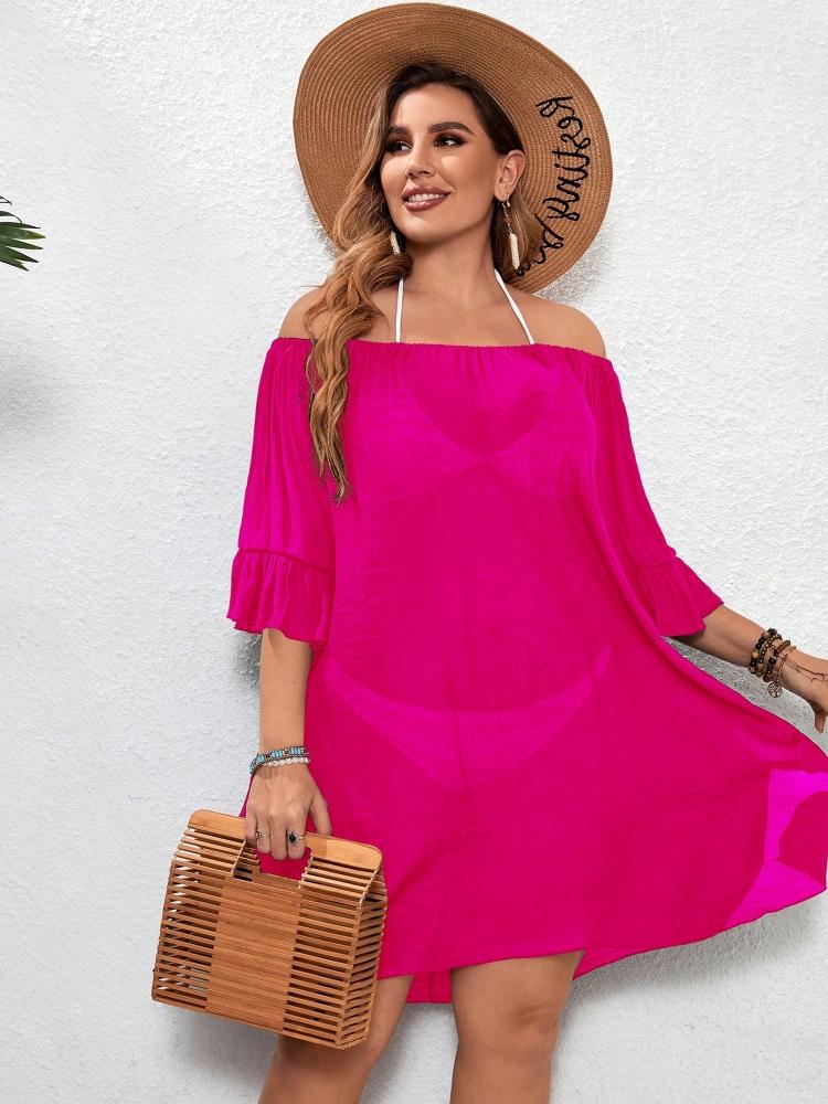 Women's Plus Size Beach Ruffled Cover-Up Dress Coverups Dress Summer Bathing Suit Beachwear Shirt Beach Short Dress Clothes