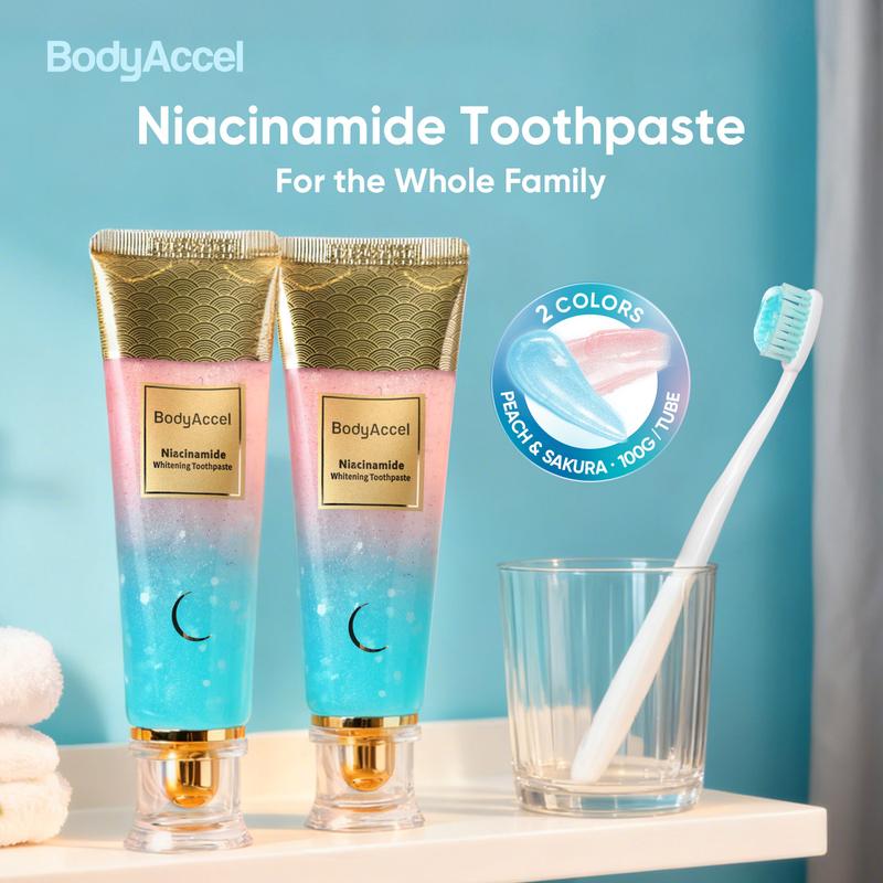 BodyAccel Aufhellende Zahnpasta - Niacinamid Pfirsich Minz Geschmack | Vegan, Fluoridfrei, Anti-Plaque & Frischer Atem | Mundhygiene Essentials