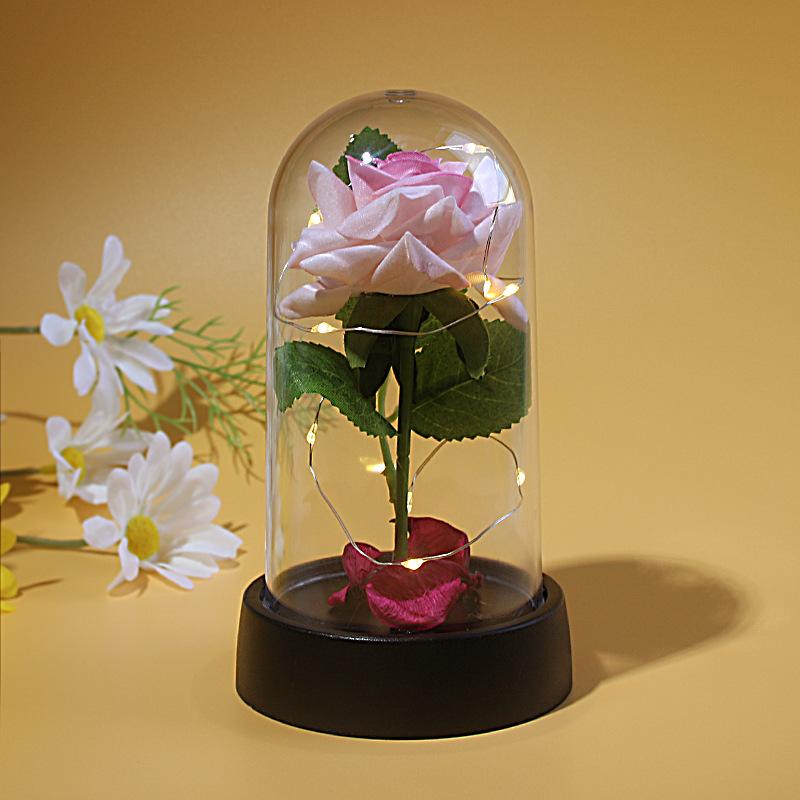 LED light luminous glass plastic cover single simulated rose ornament Valentine's Day gift birthday