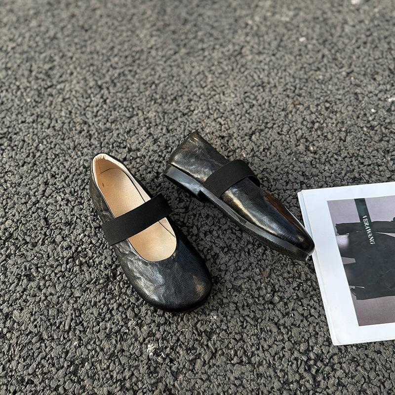 Johnature Sapatos Mary Jane Femininos de Couro Genuíno com Elástico Casual de Couro de Vaca Macio Flats Confortáveis com Solado Macio