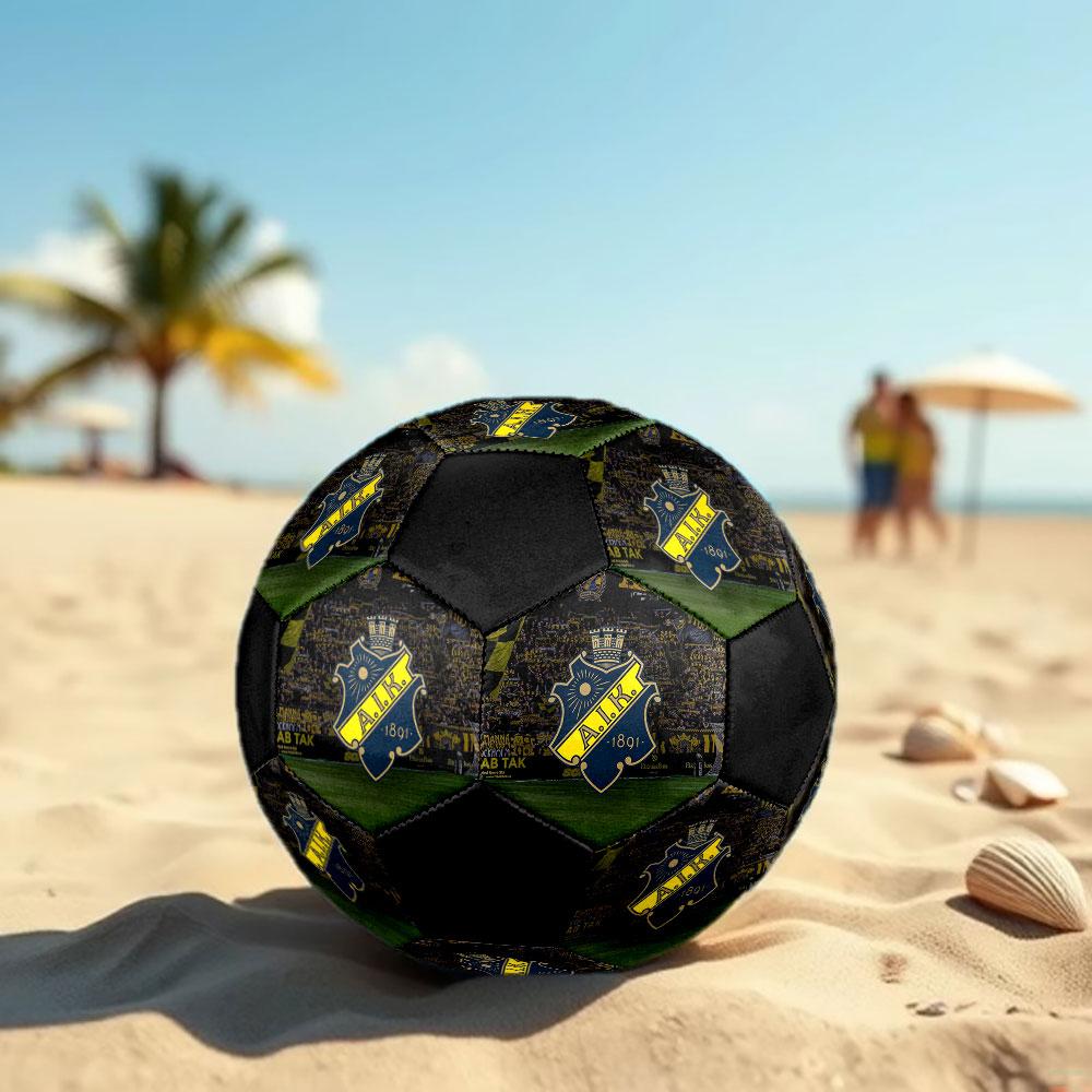 FC AIK Size 5 Soccer Ball, Machine-Stitched PVC, Durable & High Bounce, All Ages Fit, fan merchandise, matches & outdoor use.