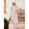 2022 Summer Ramie Print Women's Retro Travel Dress with Stand Collar & Short Sleeves