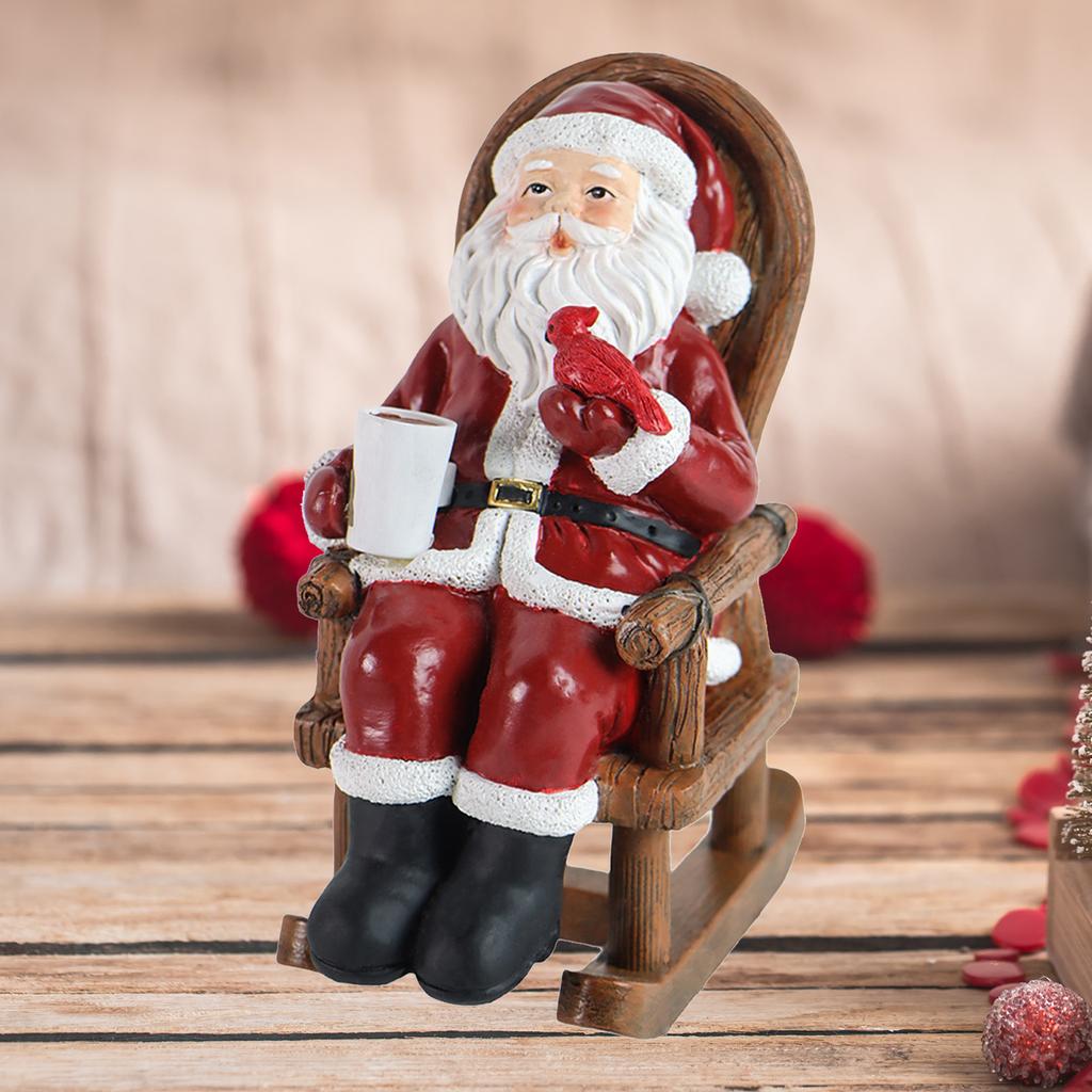 Rocking Chair Santa Claus Statue Christmas Figurine Living Room Resin Figure Miniature Figurine Ornament Collectible Sculpture