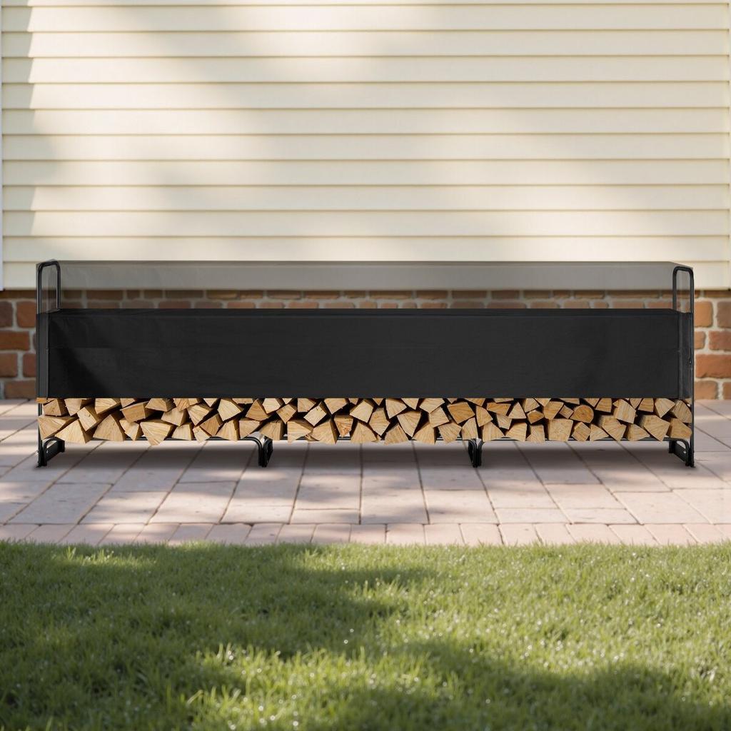 12.7FT Outdoor Firewood Rack with Cover, 152x14.2x46.1in,Heavy Duty Firewood Holder & 600D Oxford Waterproof Cover for Fireplace, Patio,