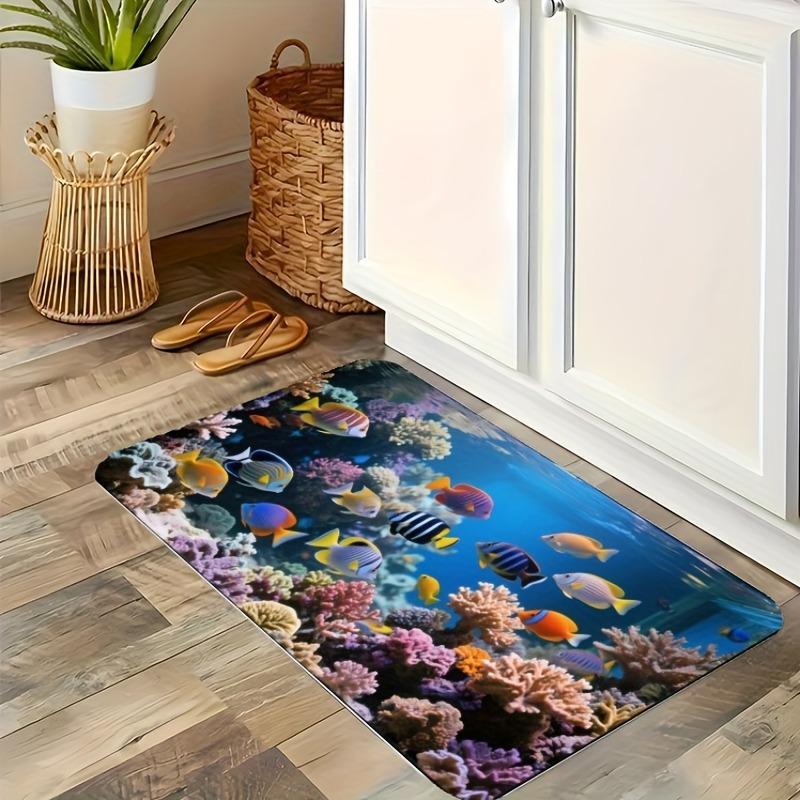 1PC Yellow Floral Pattern Kitchen Rug Non-Slip Door Mat Pop Design Bathroom Rug Bath Mat Carpet for Home Sink Laundry Decor
