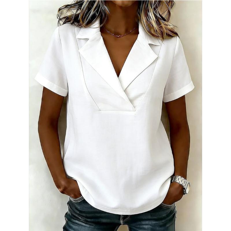 IHUASU Camicette e camicie da donna con scollo a V, maniche corte, stampa tinta unita casual alla moda