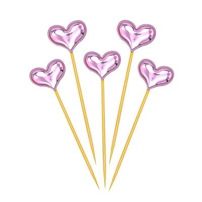 5 szt. Topper na tort babeczkowy ślubny urodzinowy dekoracja na wierzch tortu z drewnianym patyczkiem