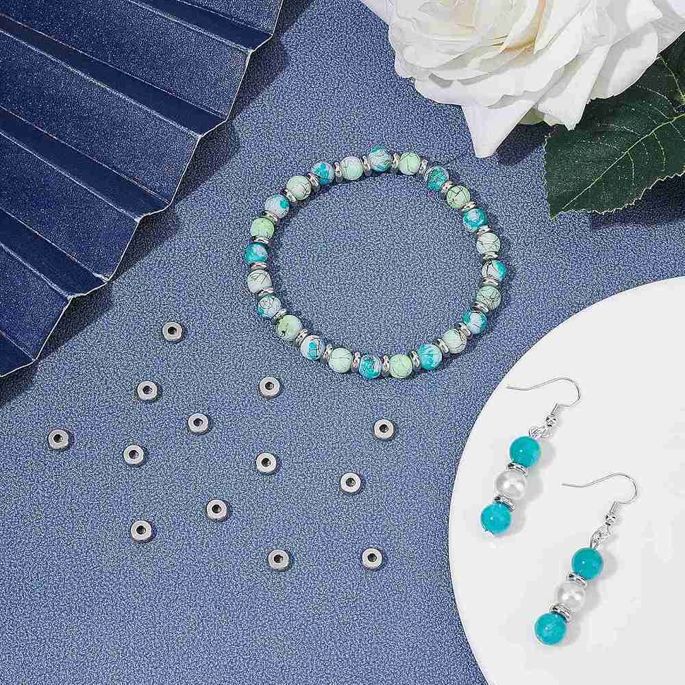 100Pcs 304 Stainless Steel Spacer Beads, Flat Round, Stainless Steel Color, 6x2mm, Hole: 1.8mm