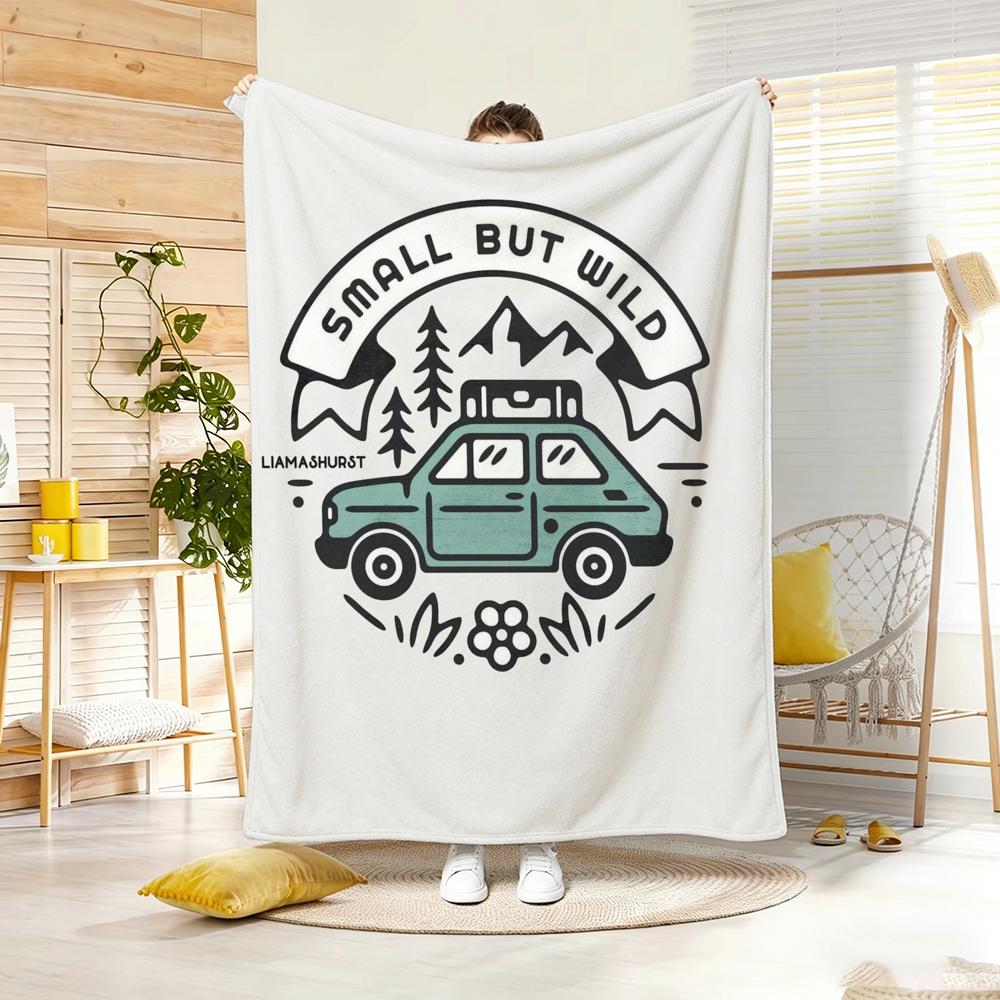 Illustration R-Retro Camping Throw Lightweight 240g Flannel Blanket Soft Skin-friendly for Summer Cooling