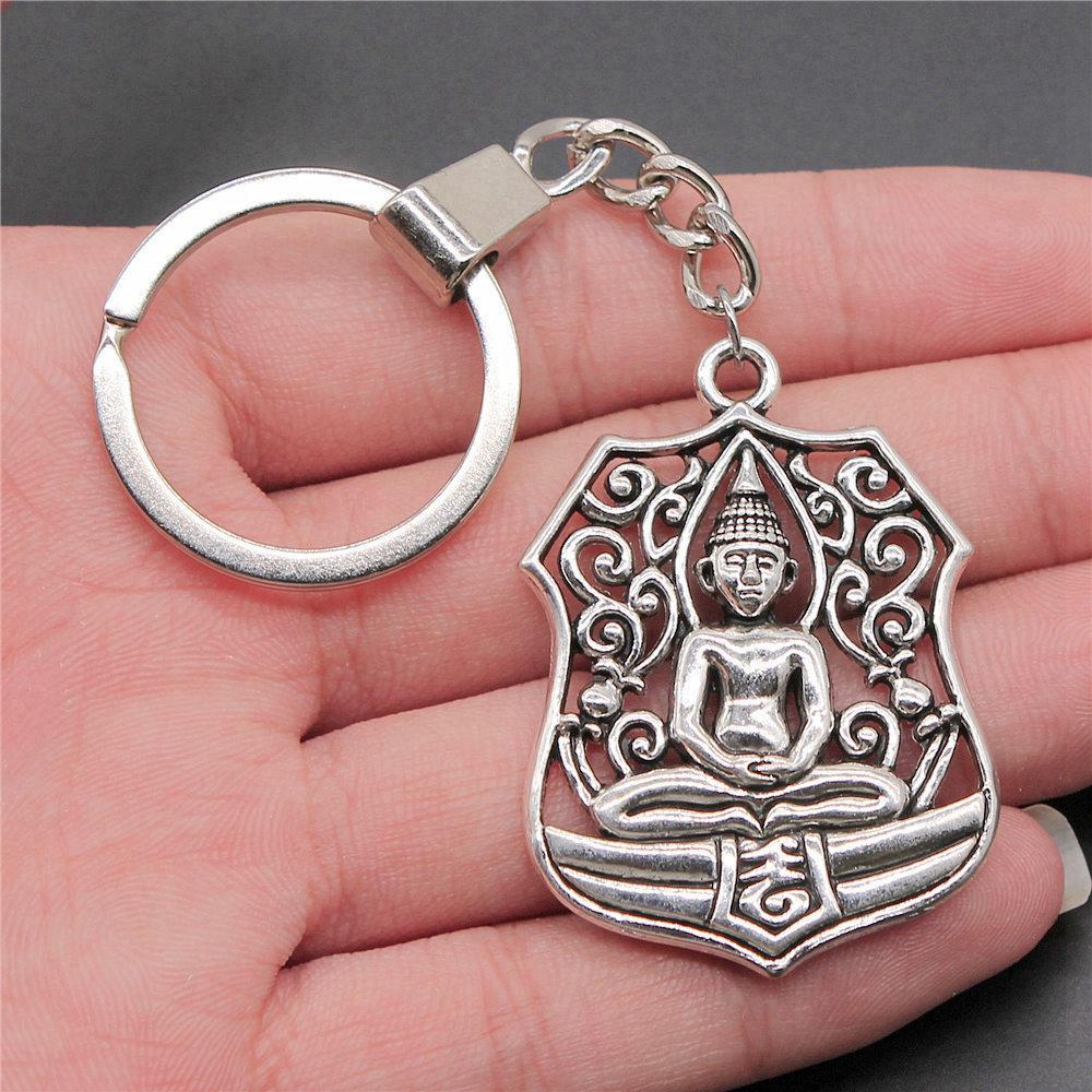 Chiefs Pharaohs Buddha Spiritual Amulet Pendant Antique Bronze Metal Keychain with 30mm Ring for Couples