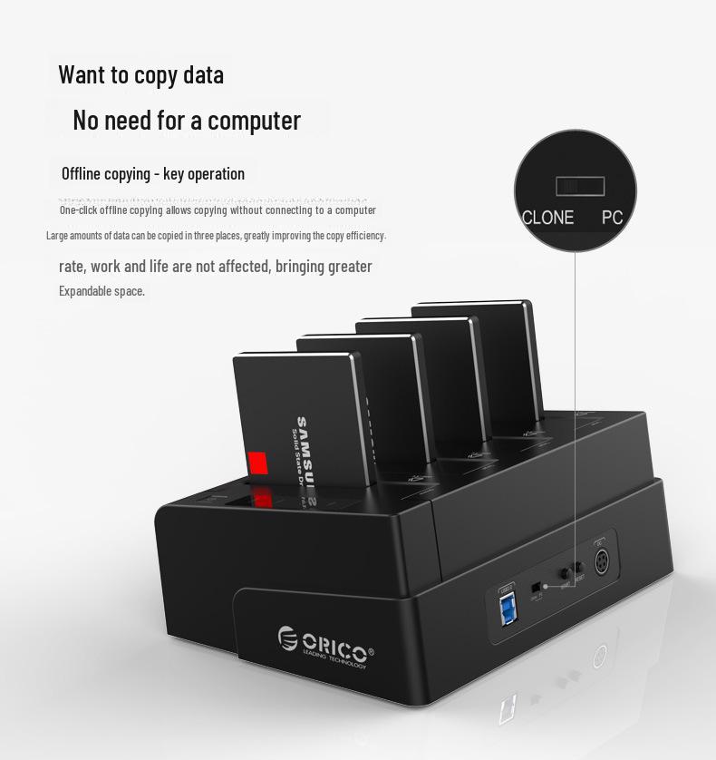ORICO 6648US3-C Stacja dokująca USB 3.0 z czterema slotami na HDD z funkcją klonowania offline 1-do-3