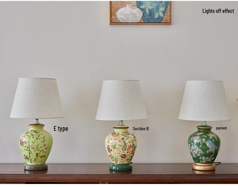 Retro American-Chinese Ceramic Table Lamp with Remote Control for Bedroom or Living Room