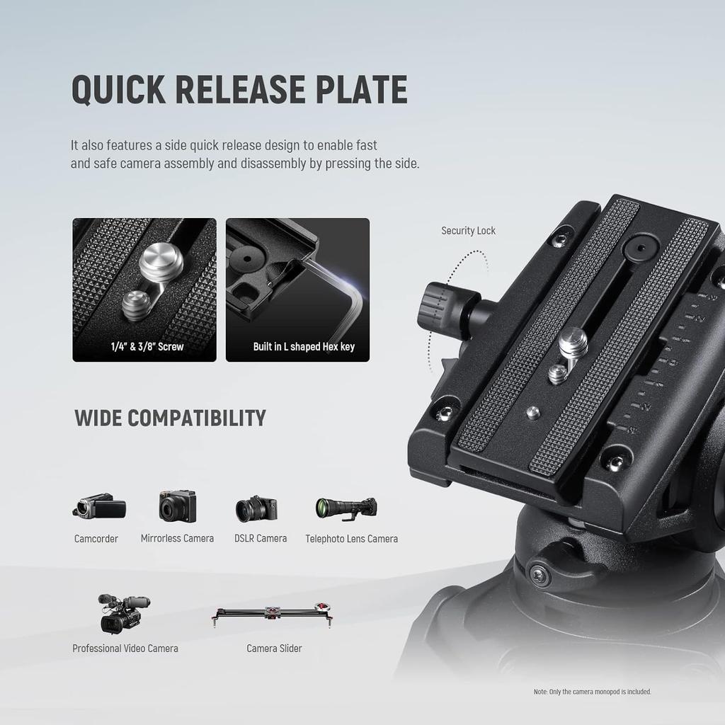 NEEWER GM76 Professional Camera Monopod with 179cm Telescopic Portable Aluminum Travel Monopod with Pan and Fluid Head and Detachable Tripod Base for