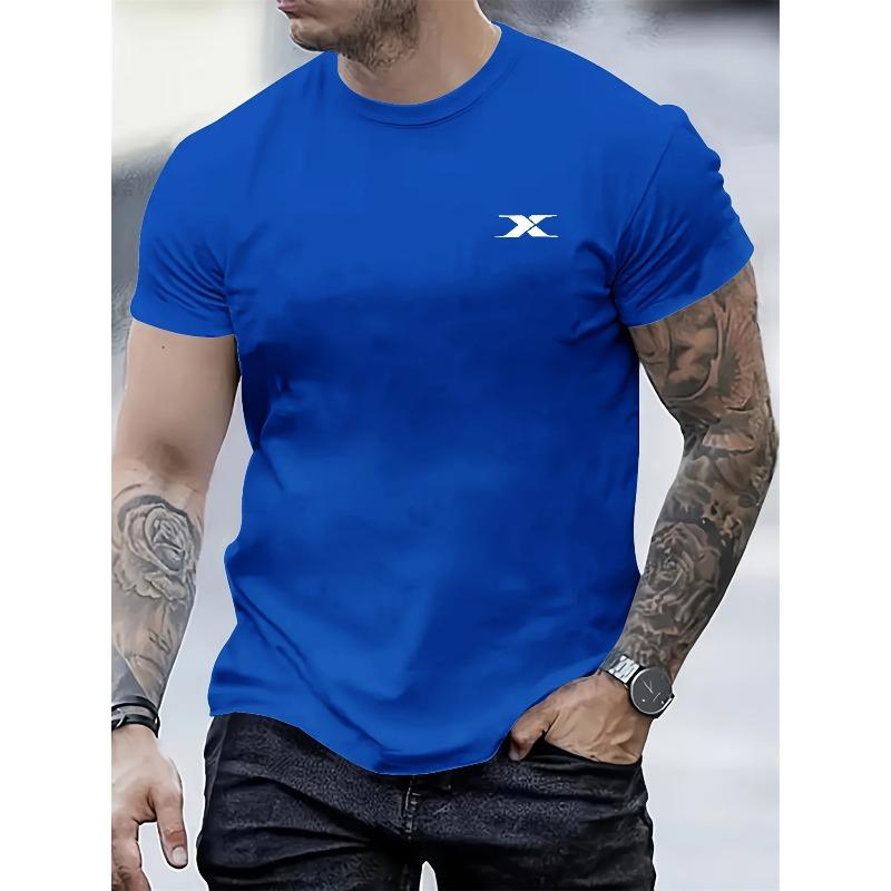 Men s Cotton Short-sleeved Fashion Printed Top Loose T-Shirts Men’s XXL синий