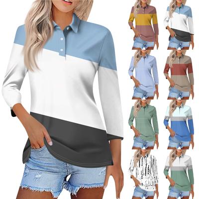 Women's Fashion Casual Lapel 3/4 Sleeve Print Shirt Women's Button Up Tops