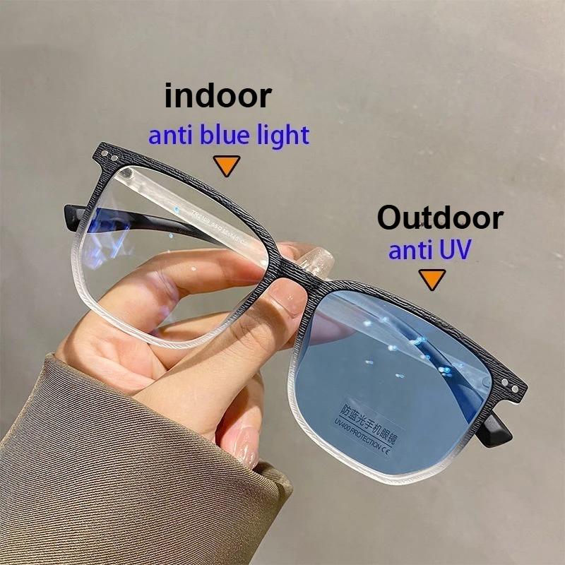 Photochrome Kurzsichtigkeit Brille Herren Damen Quadratisch Anti Blaulicht Sehstärke Brillen UV400 0 Bis -6 0