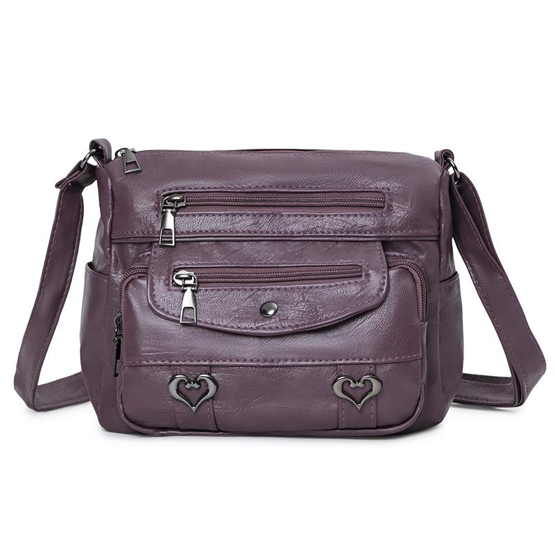 

Vintage Shoulder Bag Solid Color Messenger Bag Soft Leather Mother Bag фіолетовий