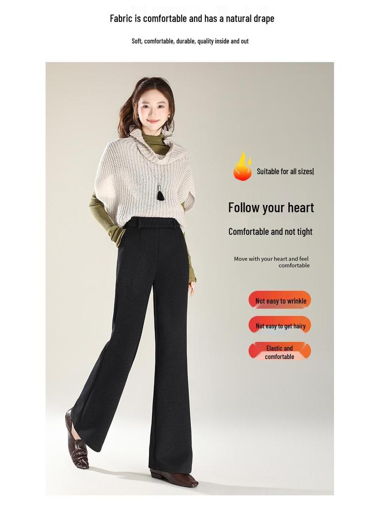 Women's Retro Black Bootcut Denim Pants - Winter Thickened, Casual, Slimming, Versatile, and Loose Fit.