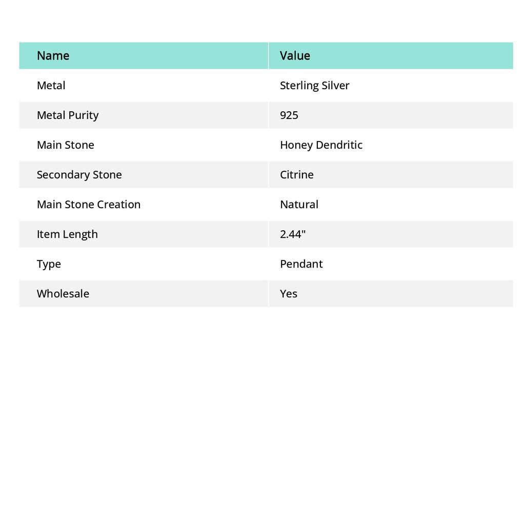 Natural Honey Dendritic, Citrine 925 Sterling Silver Jewelry Pendant 2.44" A7Q67