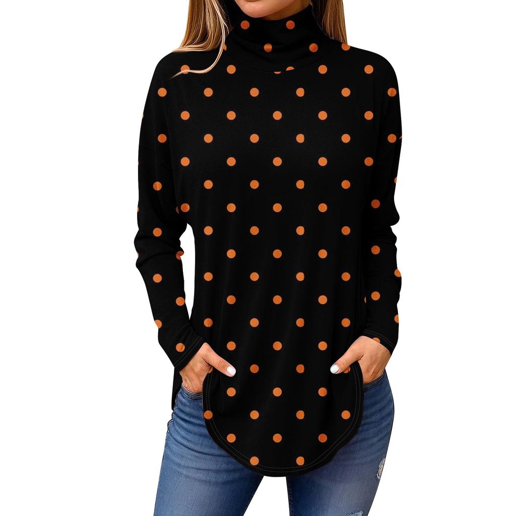 Tee Shirts For Women Fall Casual Long Sleeve Shirts Sweatshirt Vintage Printed High Neck Top Pullover