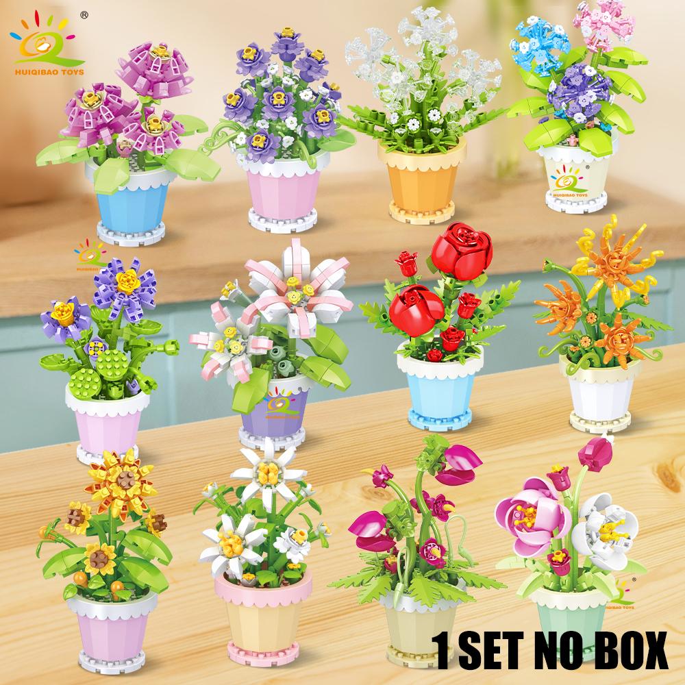 Non-Toxic Moc Eternal Flower With Pot Micro Building Block Diy Sunflower Rose Bouquet Mini Model Brick Toy Home Desk Decoration