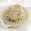 Ymsaid 2022 New Summer British pearl beading flat brimmed straw hat Shading sun hat Lady beach hat