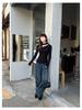 Women's Black Long Sleeve Knit Sweater Top - Halter Neck with Hollow Design, Perfect Slimming Base Layer for Autumn/Winter