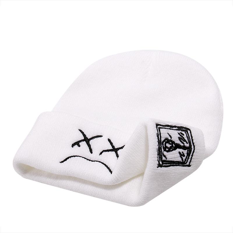 Korean Version of LIL PEEP New Knitted Hat Autumn and Winter Women's Korean Version Hat Versatile Elastic Flipped Brim Thermal Pullover Hat