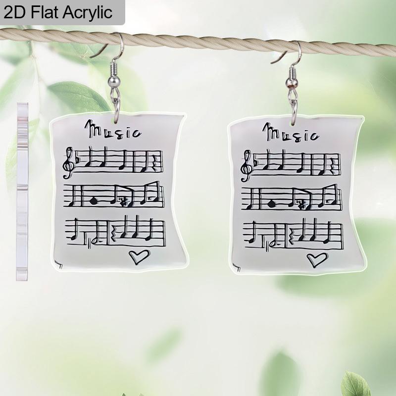 2D Flat Sheet Music Pattern Acrylic Material Dangle Earrings Birthday Party Jewelry, Christmas Thanksgiving Gifts