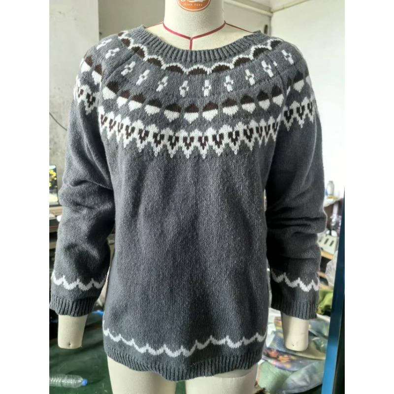 Damen Pullover in Übergröße, Rundhalsausschnitt, Farbblockierung, lockerer modischer Pullover, Strickpullover