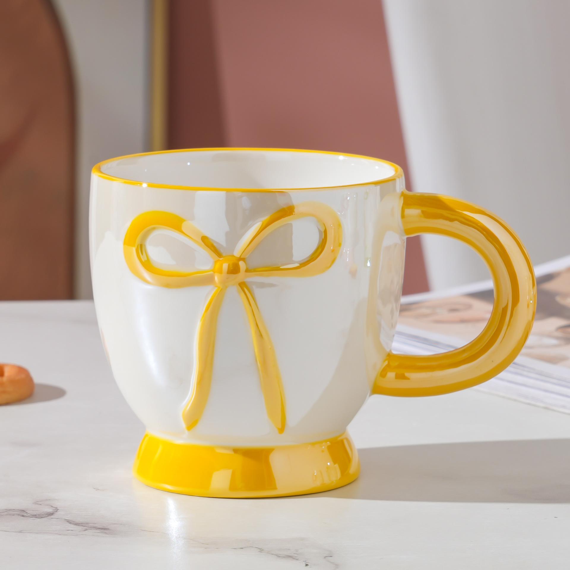 

Творческий бант керамическая чашка милая с крышкой кружка питьевая вода для дома кофейная чашка блестящая керамическая чашка пара 400ml