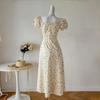 European American Women's Summer 2026 Floral Square Neck Lace-Up Ruffle Dress