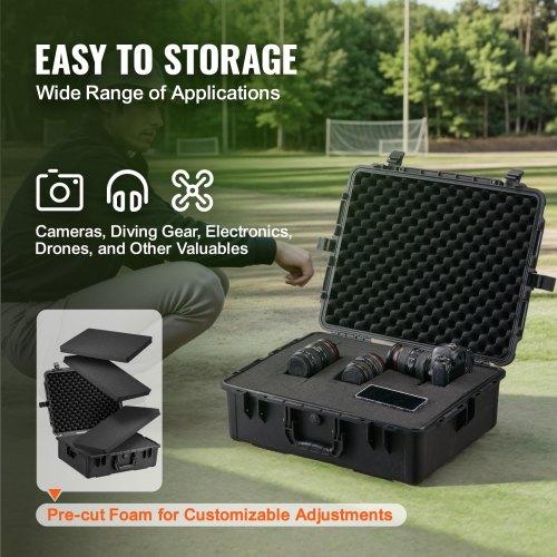 VEVOR Weatherproof Hard Case, Heavy Duty Protective Dry Box Case with Pre-cut Foam, and Retractable Pull Handles for Travel, Hunting, Military