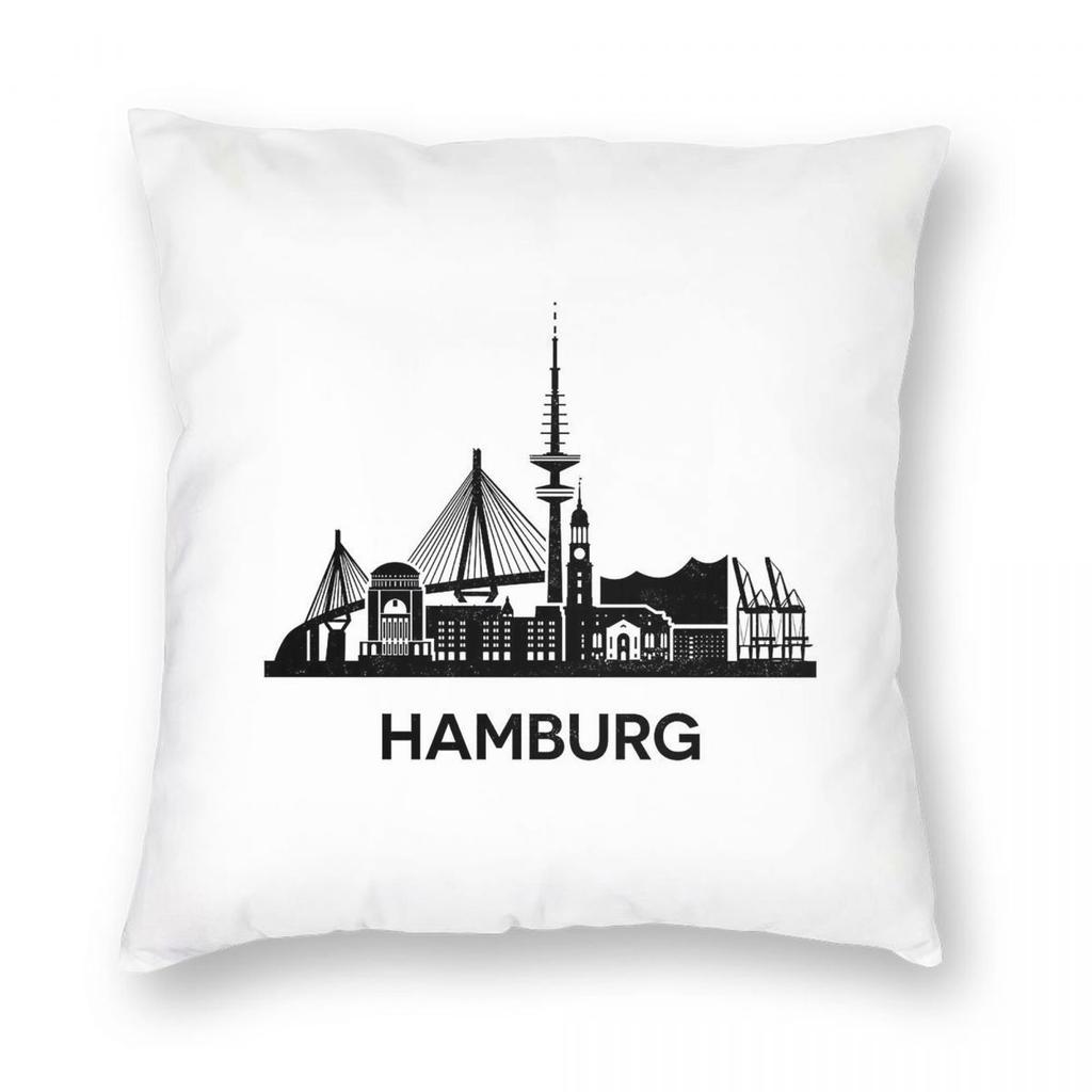 Detailed Hamburg Skyline Square Pillowcase Polyester Linen Velvet Pattern Zip Decor Room Cushion Cover