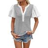Women's Puff Sleeve V Neck Shirt Summer Fashion Striped Casual Loose Fit Short Sleeve Tops for Women