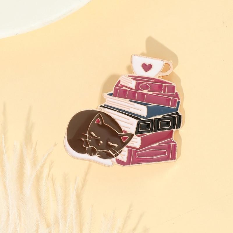 Halloween Cartoon Cat Book Styling Brooch Children Day Gift Cute Alloy Animal Paint Badge Funny Backpack Accessories