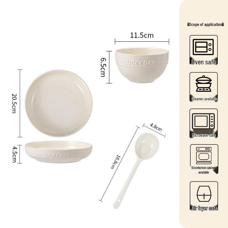 Cremefarbenes Keramikschüssel- & Geschirrset: Leichter Luxus Heim Ess-Set mit Schalen, Tellern, Essstäbchen - Perfekte Umzugsgeschenkbox