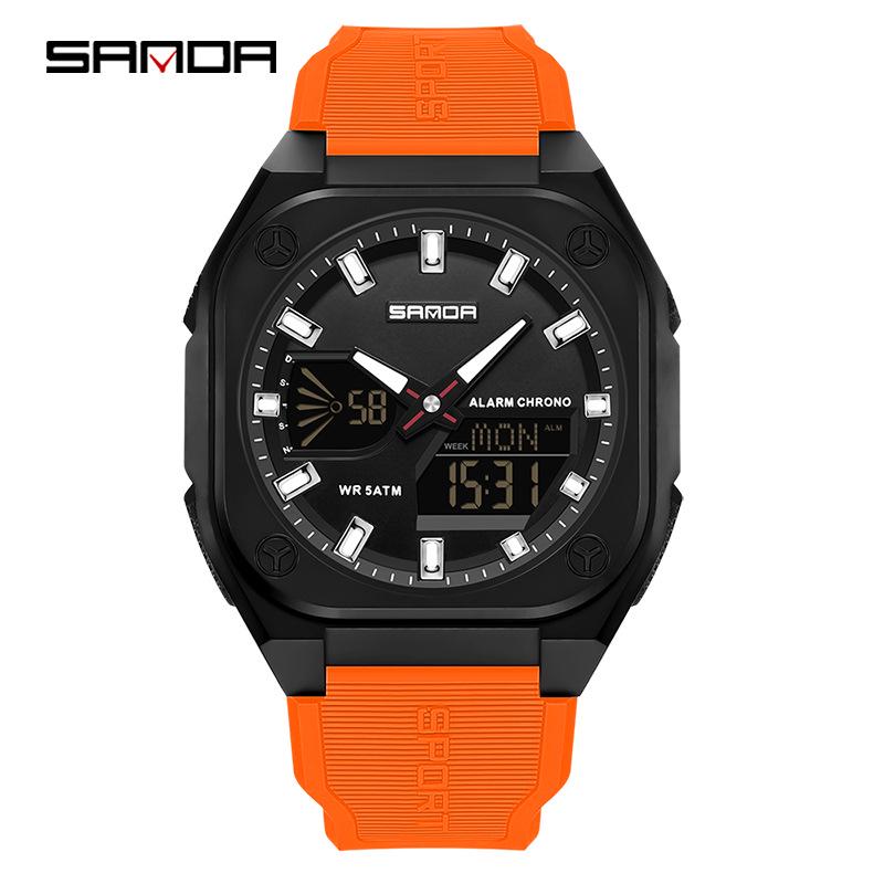 SANDA Multi-Function Luminous Watch: Countdown, Snooze, Alarm, Dual Display for Men and Women.