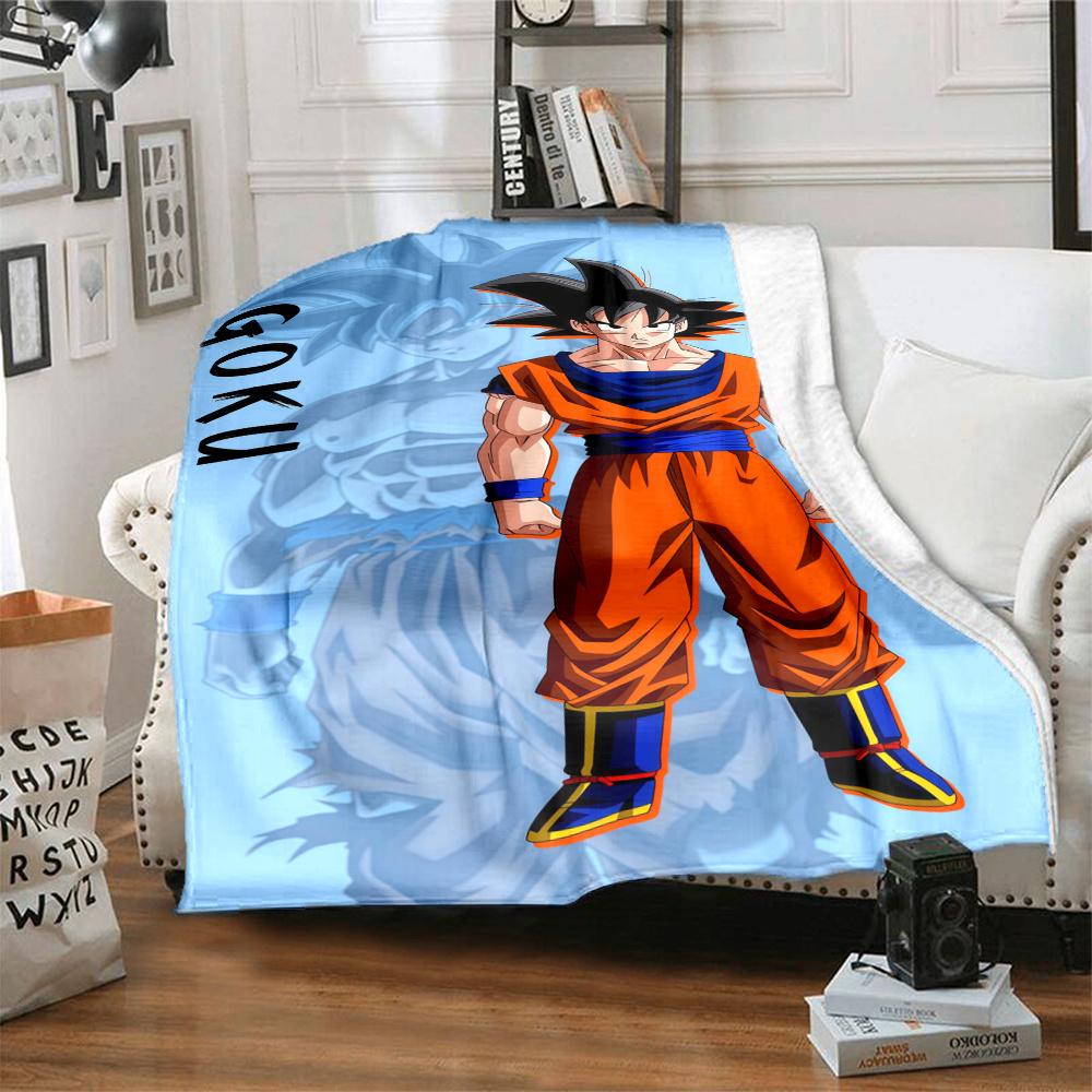 1PC Cute Cartoon Son Goku Patterned Flannel Blanket Suitable For All Seasons For Home Decor Warmth And Comfort Gifts Holiday Present
