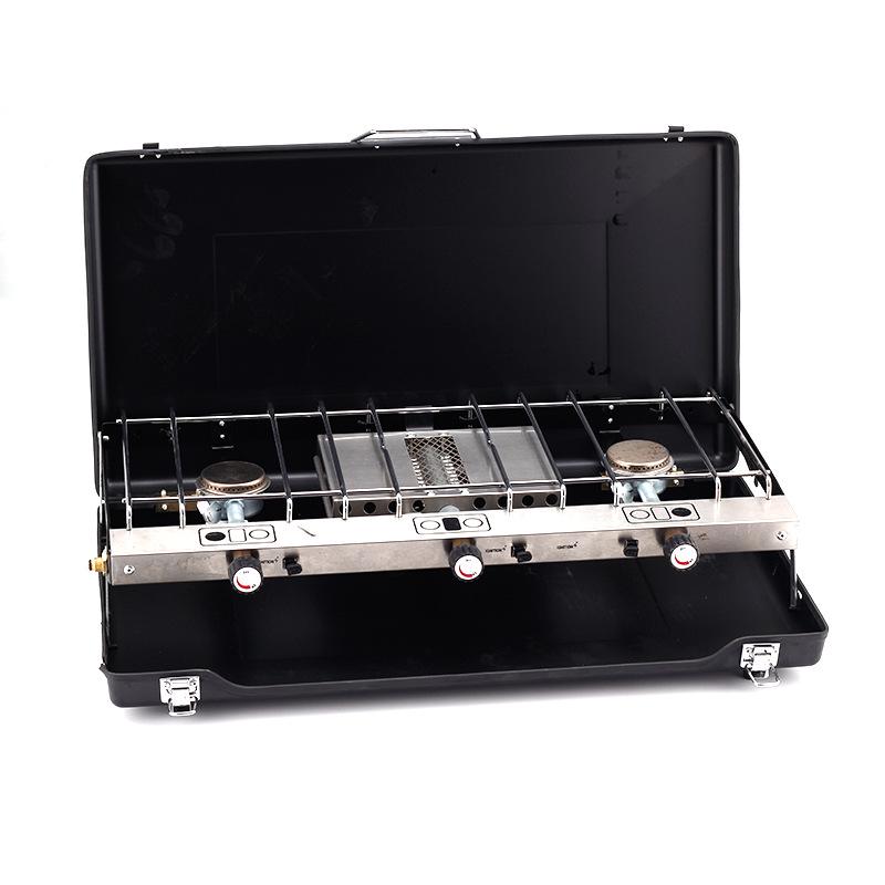Outdoor Portable Folding BBQ Grill & Windproof Gas Stove with Double/Triple Burners for Camping and Picnics