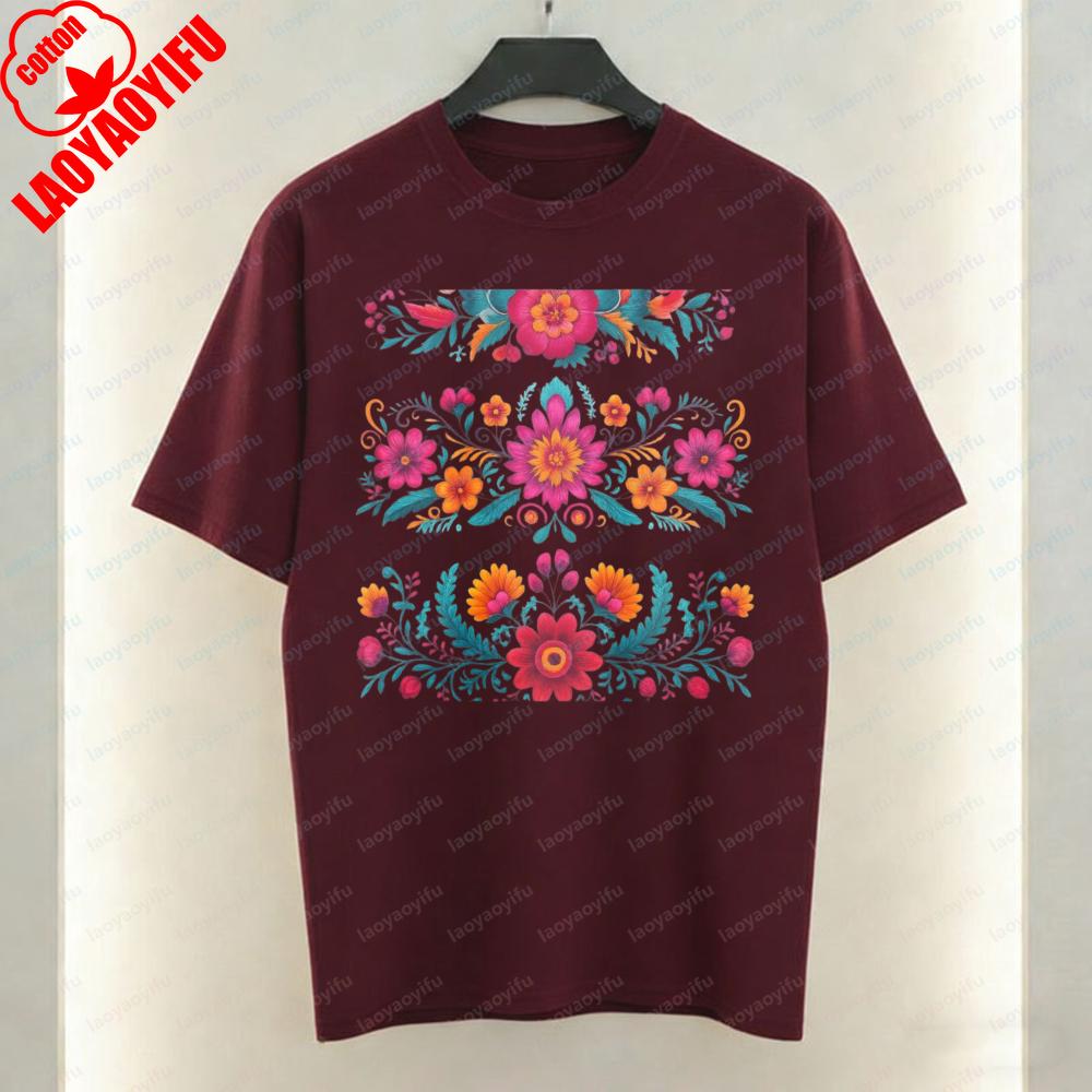 Oaxaca Floral Tee Traditional Mexican Heritage Cultural Pride Printed Tshirt Festival Travel Casual Style Cotton Tops for Women
