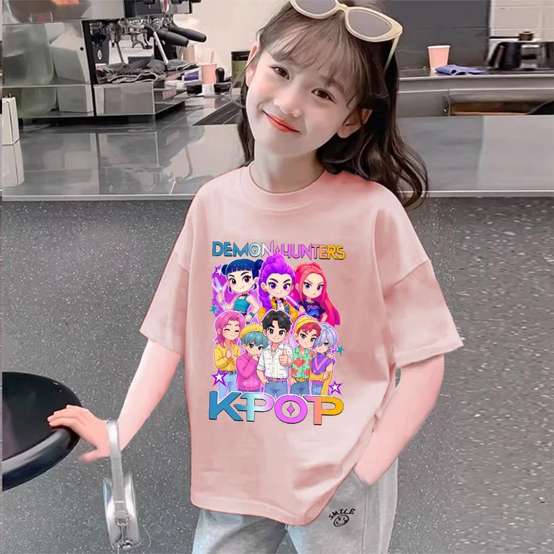 Kids Kpop Demon Hunters Children's T-Shirt Short Sleeve T-shirt Cute Kpop Demon Hunters Tiger Harajuku Tshirt for Boys Girls