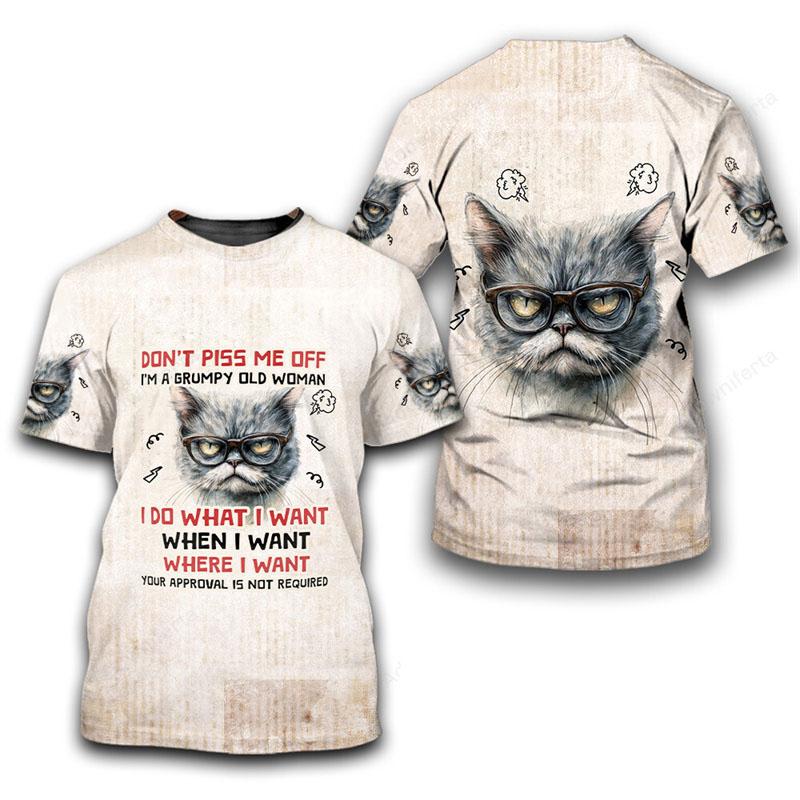 Roztomilé zvířátko kočka 3D celoplošný potisk tričko unisex denní vtipné ležérní trička s krátkým rukávem barevný retro vzor módní tričko top