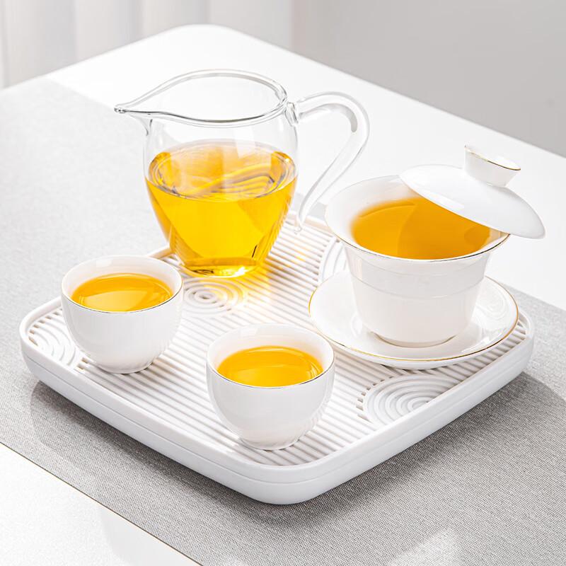 Laino Moxia White Porcelain Gold-Rim 4-Piece Tea Set