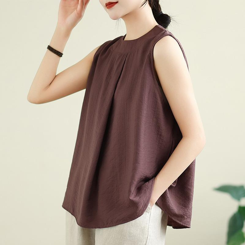 DIMANAF 2026 Summer New Plus Size Women Tank Vest Loose Sleeveless Tops Casual Solid O-Neck T-shirt
