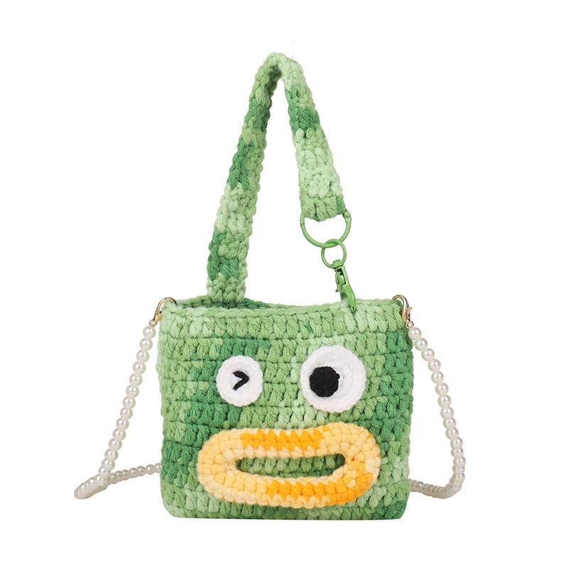 Knitted Cartoon Panda Shaped Coin Purse With Pearl Embellishments For Daily Use
